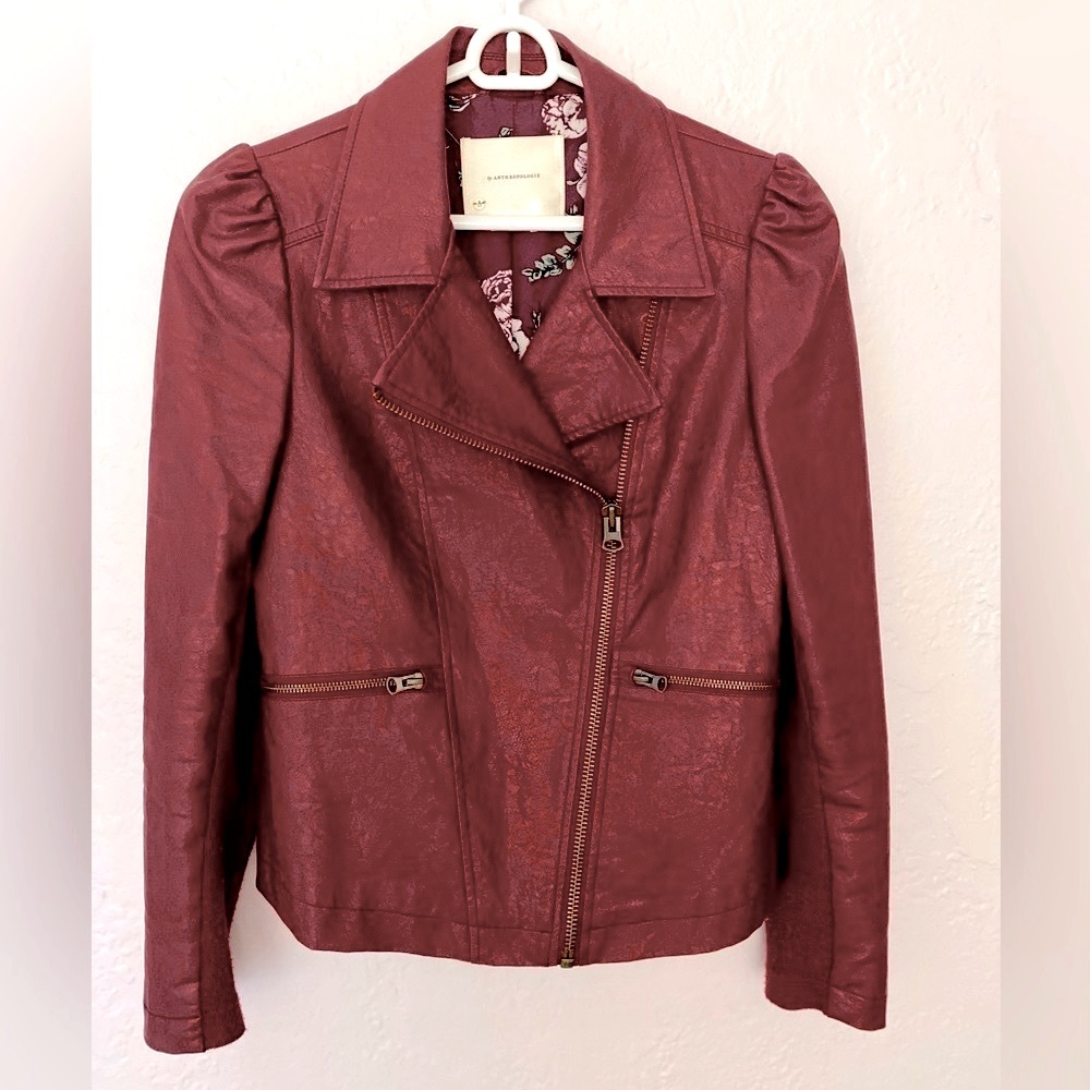Anthropologie Vegan Leather Jacket Maroon
